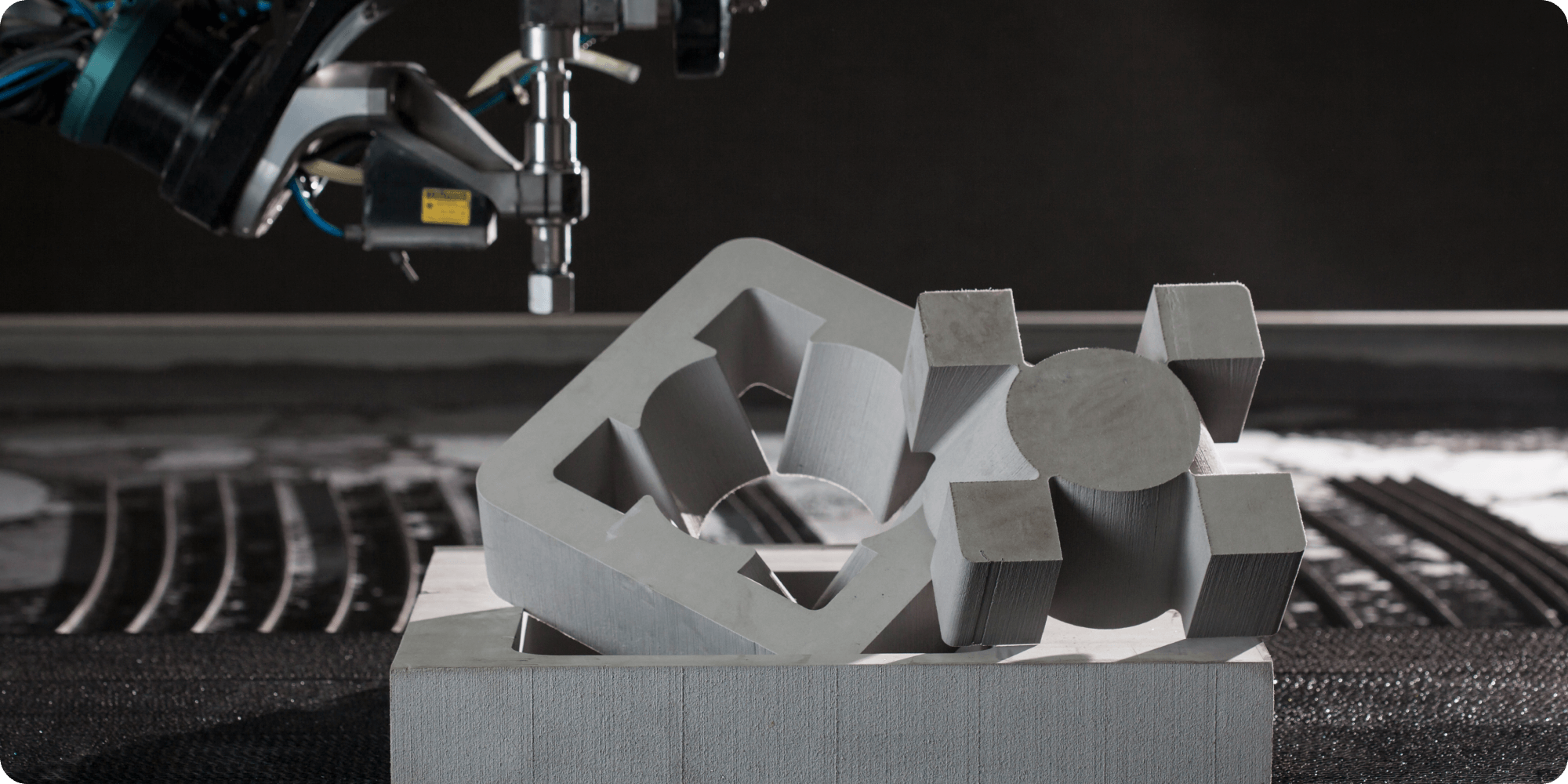 Water-only waterjet and completed foam cut parts 