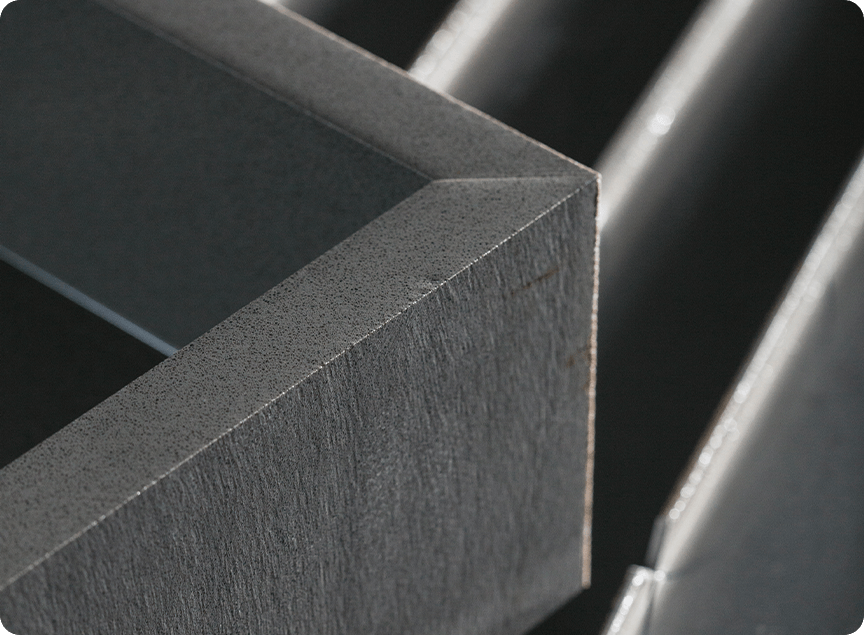 corner of a stone countertop with joined edge at center focus