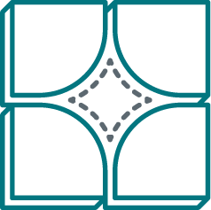 icon of 4 rounded tiles with rounded 4-pointed star inlay