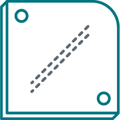 icon of square of shiny metal with rivet holes and one rounded corner