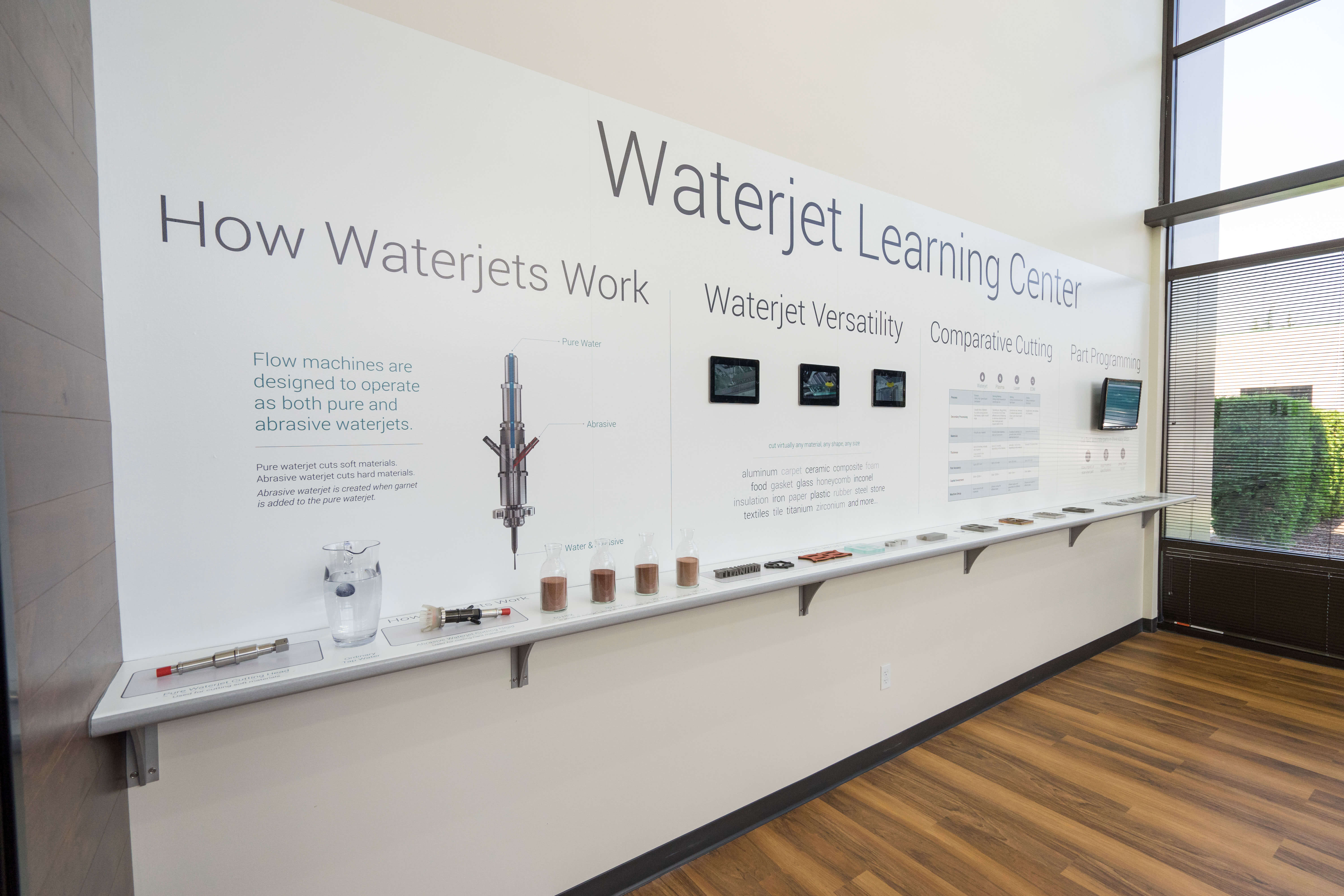 Waterjet educational display at the Flow Customer Technology Center