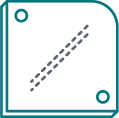 icon of square of shiny metal with rivet holes and one rounded corner