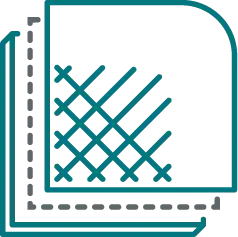 icon of 3 layers of material that make up composite material, top layer shows woven texture